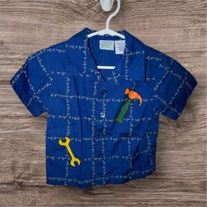 Simply Basic Y2K Tool Graphic Button Up Shirt Toddler 18M Blue